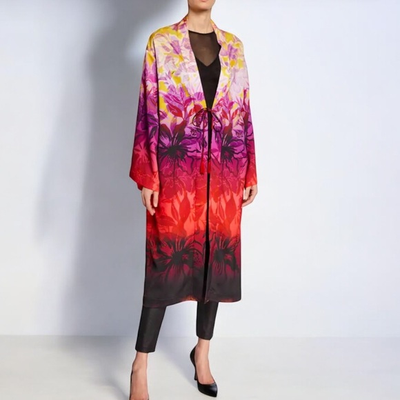Fuzzi Long Gradient Print Satin Kimono - Picture 2 of 16